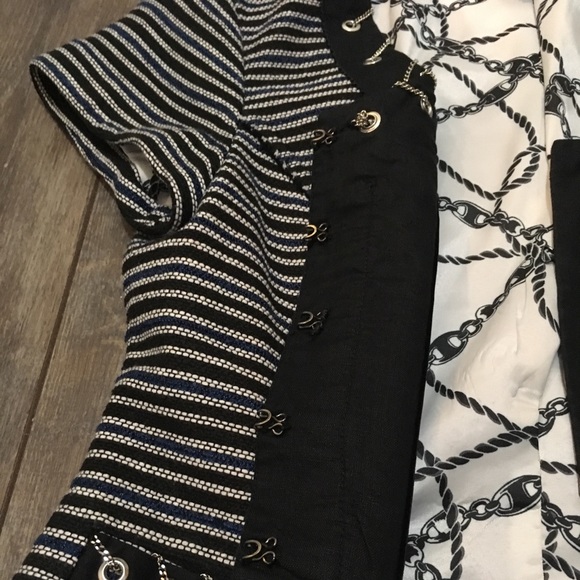 WHBM Black & Blue striped short sleeve jacket 4 - Picture 4 of 8